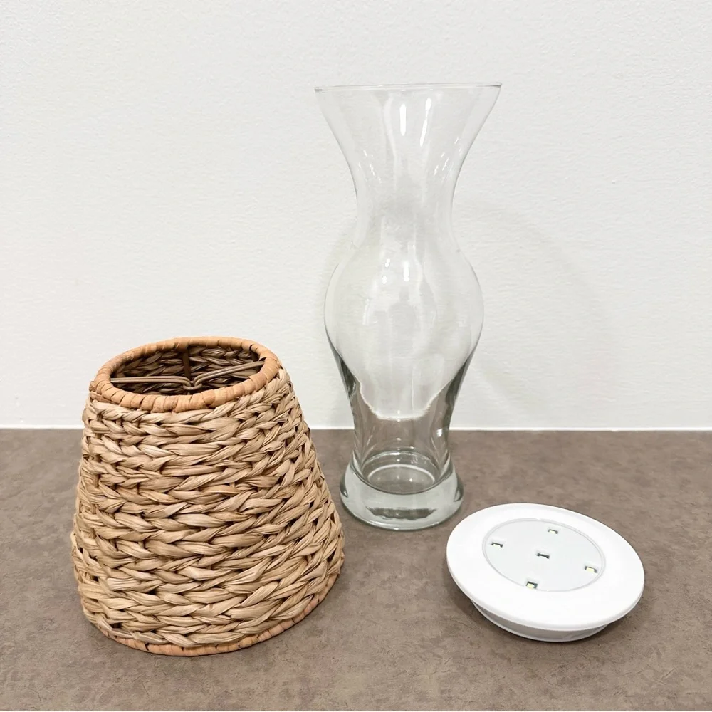 DIY Cordless Lamp Kit Basket Weaved Shade and Base Small Lampshade Table Light